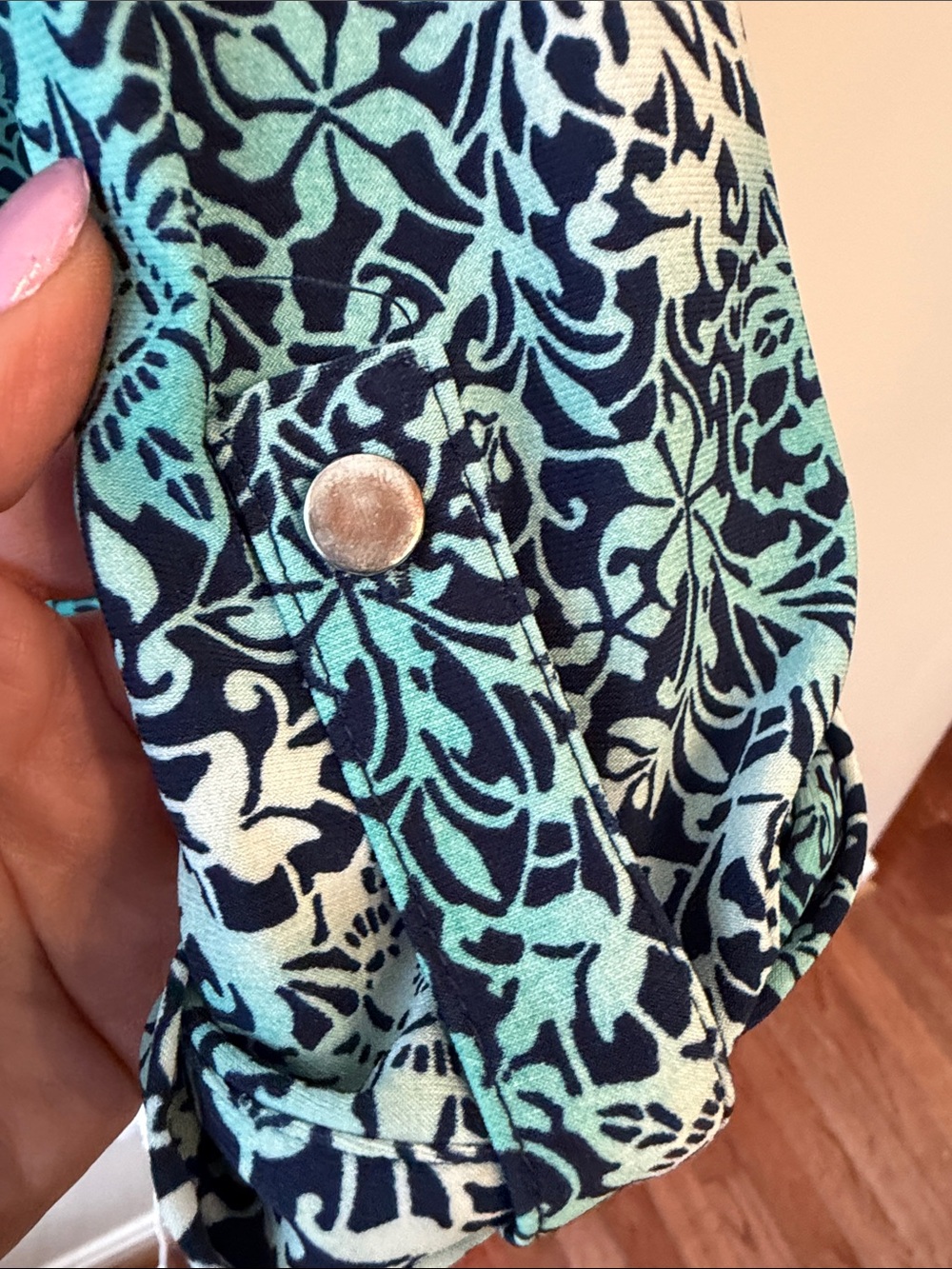 Westport Teal Blue Floral Zip-Front A-line Popover Blouse Tunic Top Size Medium - Picture 5 of 8